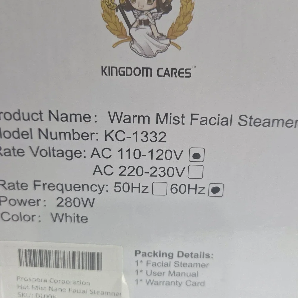 Kingdom Cares KC-1332 Warm Mist Facial Steamer Nano‎ Ionic Personal Sauna Spa